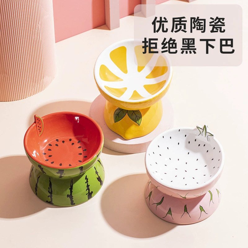 Миска для кошек Керамическая защита бассейна для кошачьего корма Шейный отдел позвоночника Косая зоотовары Высокая миска для кошачьего корма Бассейн для собак Миска для риса для кошек