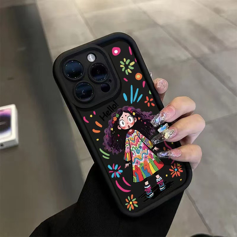 Funda para teléfono iphone16pro para niña rizada Apple 15 anti-caída 14 dibujos animados 13promax nuevo 12x