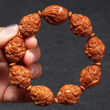 手工财神 八大财神核雕文玩把件 橄榄胡手工雕刻手链元宝财神手串