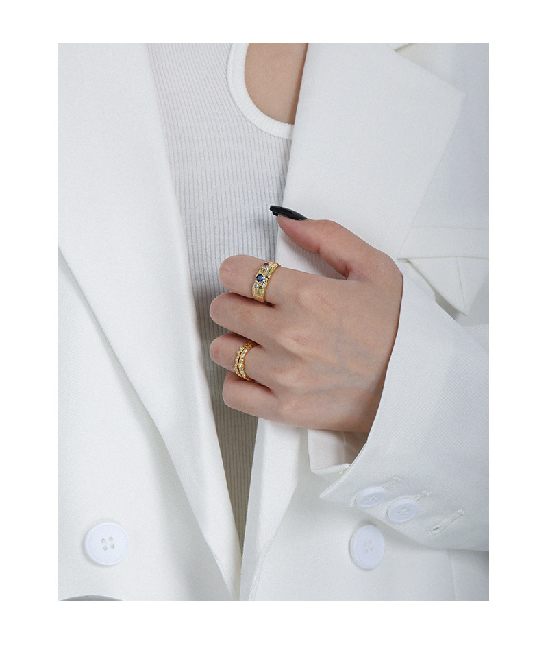 Korean niche design geometric bead texture S925 sterling silver open thin ring female