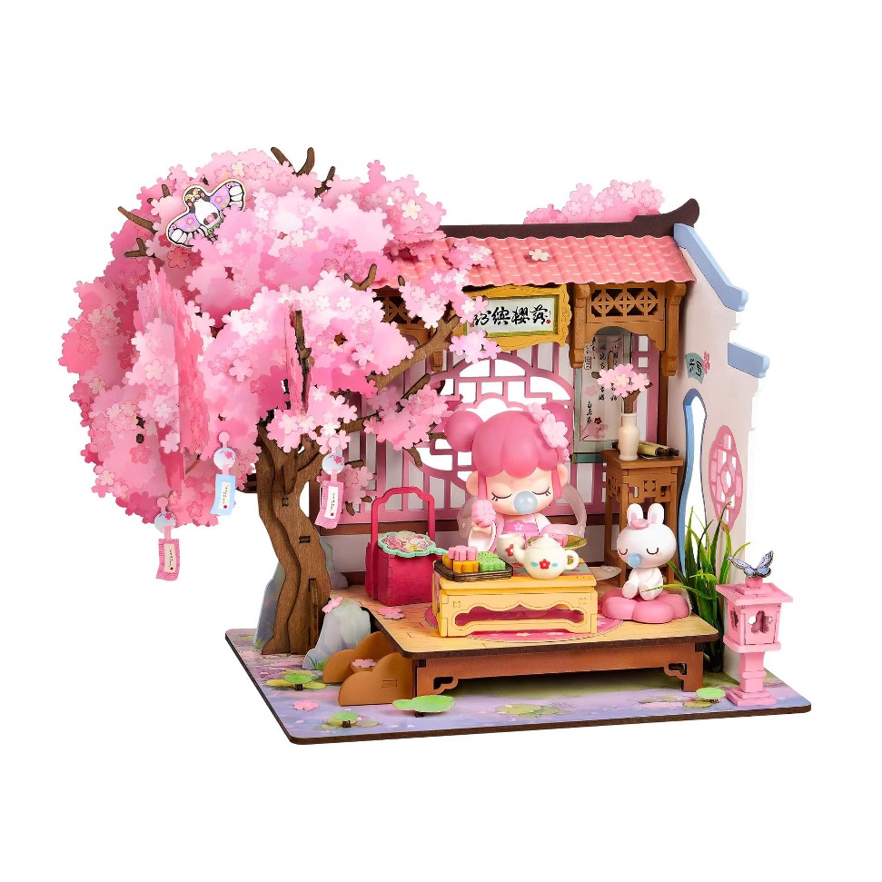 Rolife Rulai nanci Sakura Spring Banquet bricolaje cabaña en miniatura de madera 3d modelo de casa de rompecabezas bloques de construcción de juguete