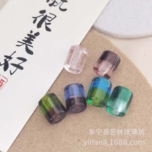 老琉璃珠 双色套料渐变琉璃珠9*10mm桶珠古法琉璃DIY散珠手链配件