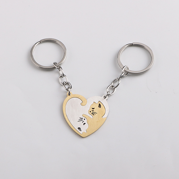 Cute Style 2 Pieces Bag Cat Bag Pendant Keychain Metal Couple Cute Bag Pendant Keychain