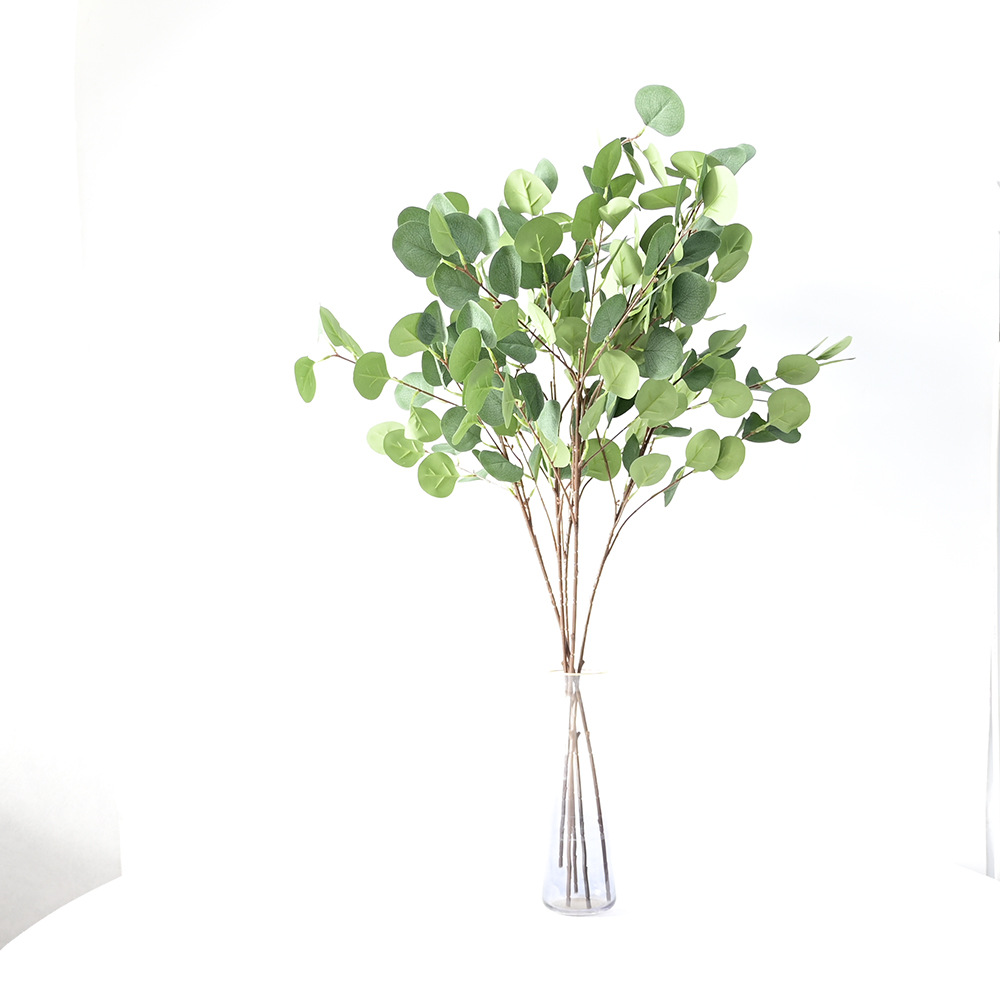 Planta artificial 5 tenedor hoja de manzana flor artificial rama de eucalipto dinero hoja arreglo floral hogar decoración de la boda flor
