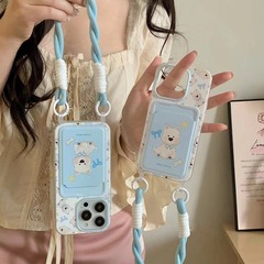 可愛蝴蝶結小狗藍色卡包iPhone14手機殼15ProMax適用蘋果12女13軟