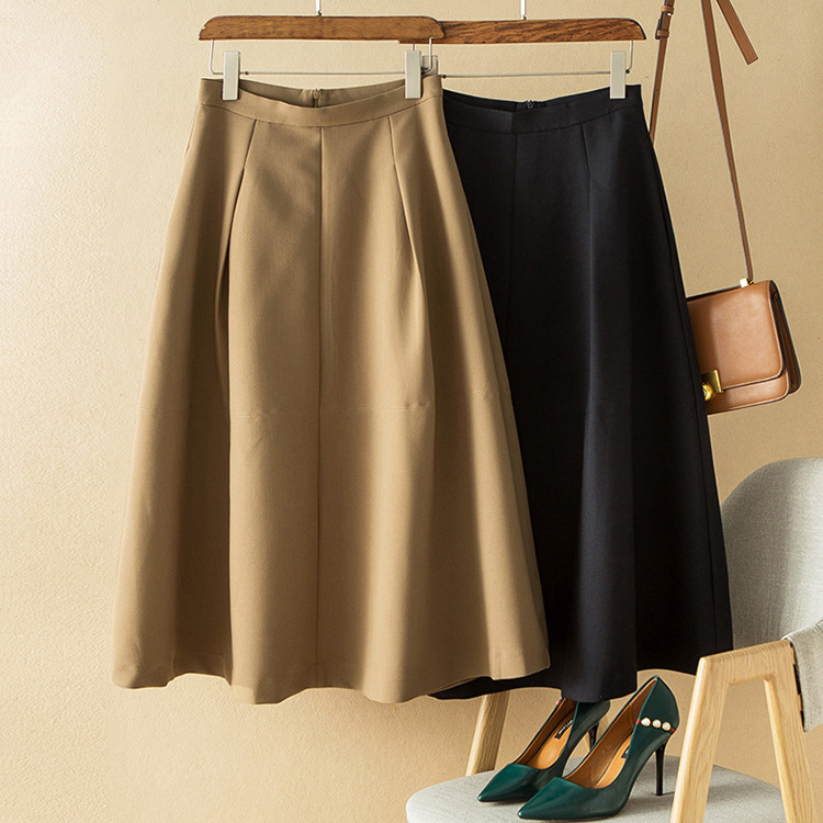 in stock Elegant Hepburn Style Early Spring high quality High Waist Four-sided T/R Umbrella Skirt Mid-length Skirt