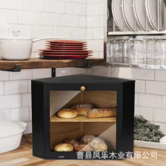 木製の三角形の収納ボックスキッチンの壁の角のチーズパンボックスクリア付きアクリルドアと窓の収納ボックスクロスボーダー