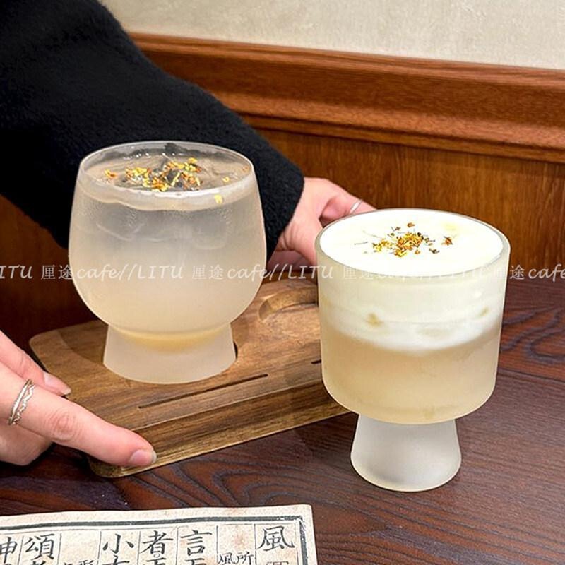 New Chinese-Style Creative Frosted Glass Cup Set for Three Types of Tea, Coffee Cup, Latte Art Cup with Tray and Wooden Plate