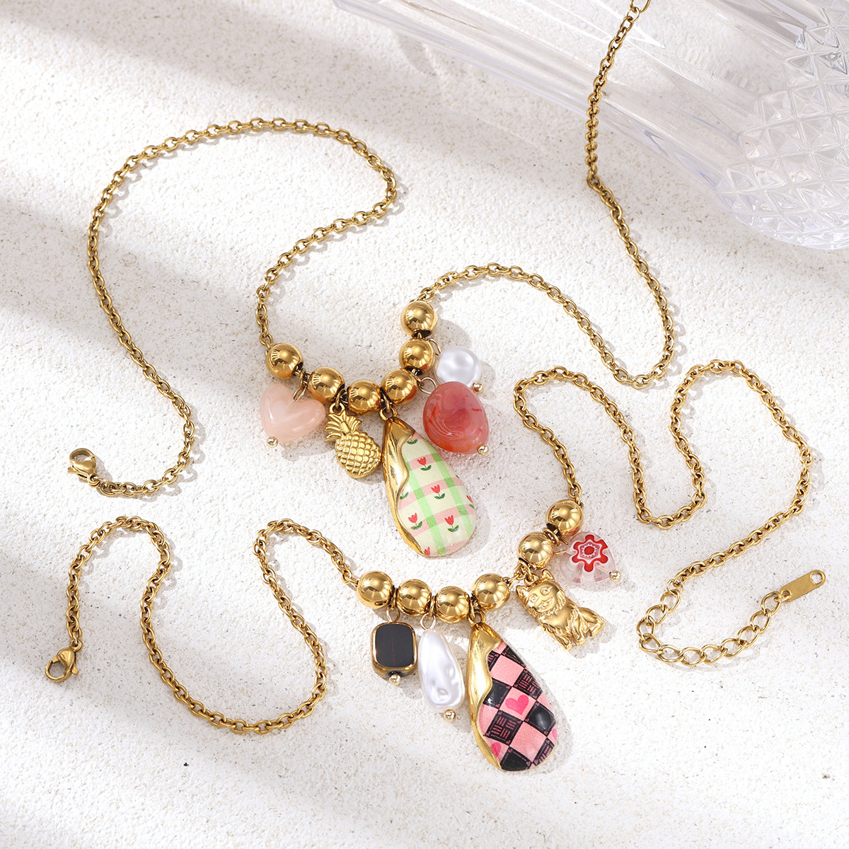 Collar de acero inoxidable TENA Europa y América lujo ligero nicho de moda universal cadena de clavícula colgante de aceite hecha a mano joyerías de acero
