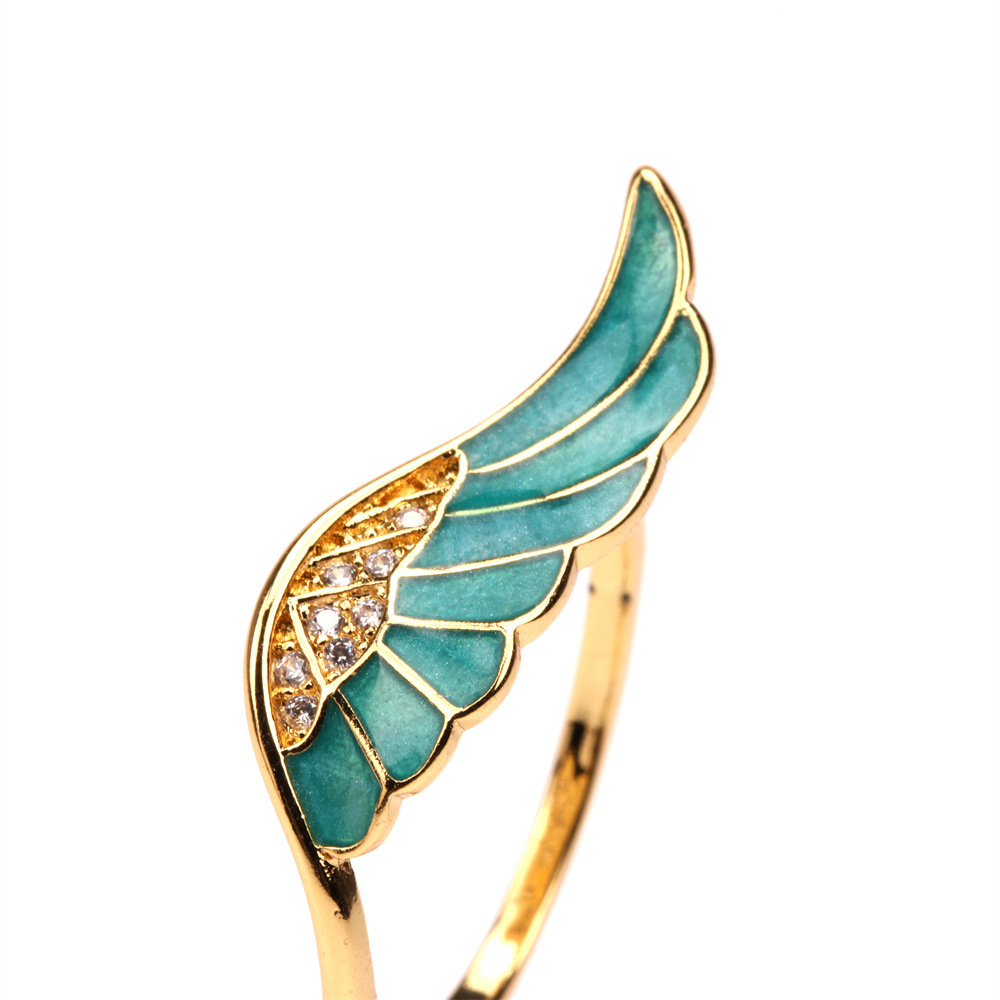 Vintage Fashion Micro Zircon Colored Oil Dripping Copper Wing Opening Ring Wholesale Nihaojewelry display picture 3