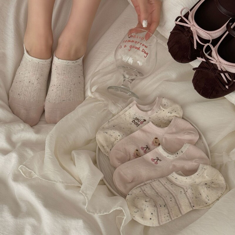 Pink Polka Dot Yarn Summer Socks for Women, Breathable Cotton Socks, Korean Style Cute Cartoon Sweet Girls' Sports Ankle Socks Pink Polka Dot Yarn Summer Socks for Women, Breathable Cotton Socks, Korean Style Cute Cartoon Sweet Girls' Sports Ankle Socks