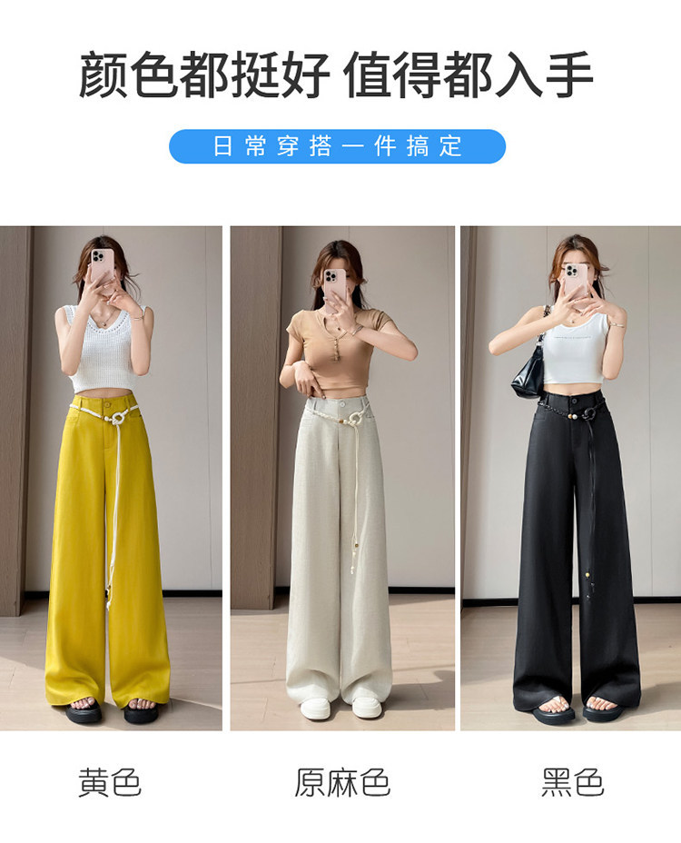 Quần culottes nữ ống rộng vải lanh cạp cao thắt lưng bản to — Màu đen thông thường chi tiết 40