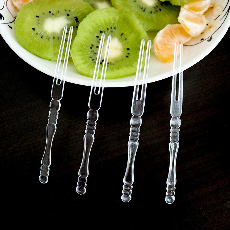 Disposable fruit fork individually packaged plastic fruit fork transparent independent small fork commercial home cake sign wholesale
