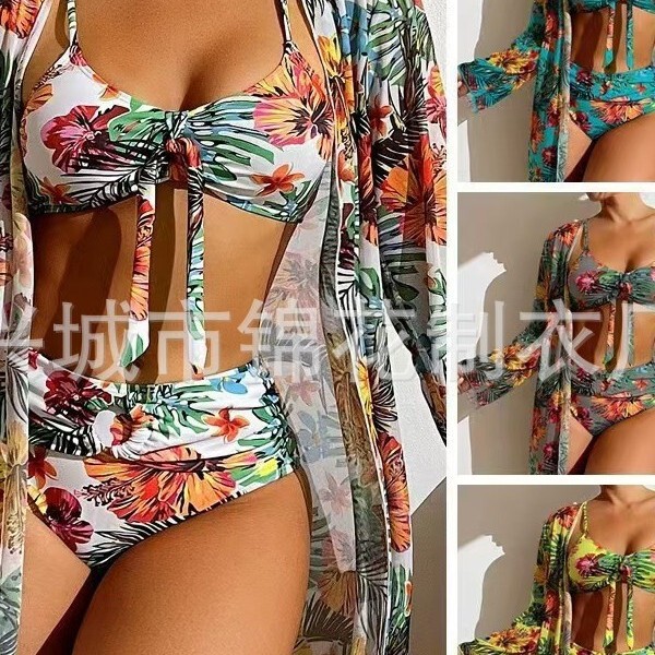 Cross-border new sexy three-piece bikini suit European and American printing hot three-piece outfit