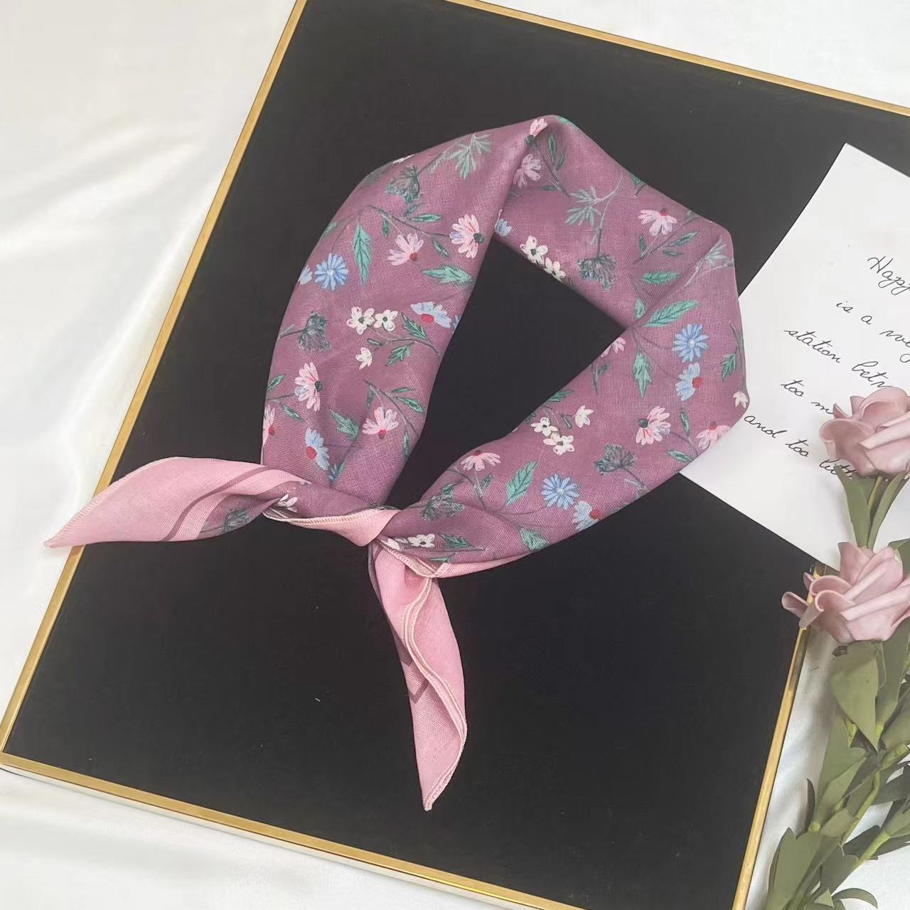 60g Weight Kerchief Classification Daily Occasion cotton and linen Material Flower Pattern Summer Season Women's Gender IG Style Style Women's IG Style Flower Cotton And Linen Kerchief 156