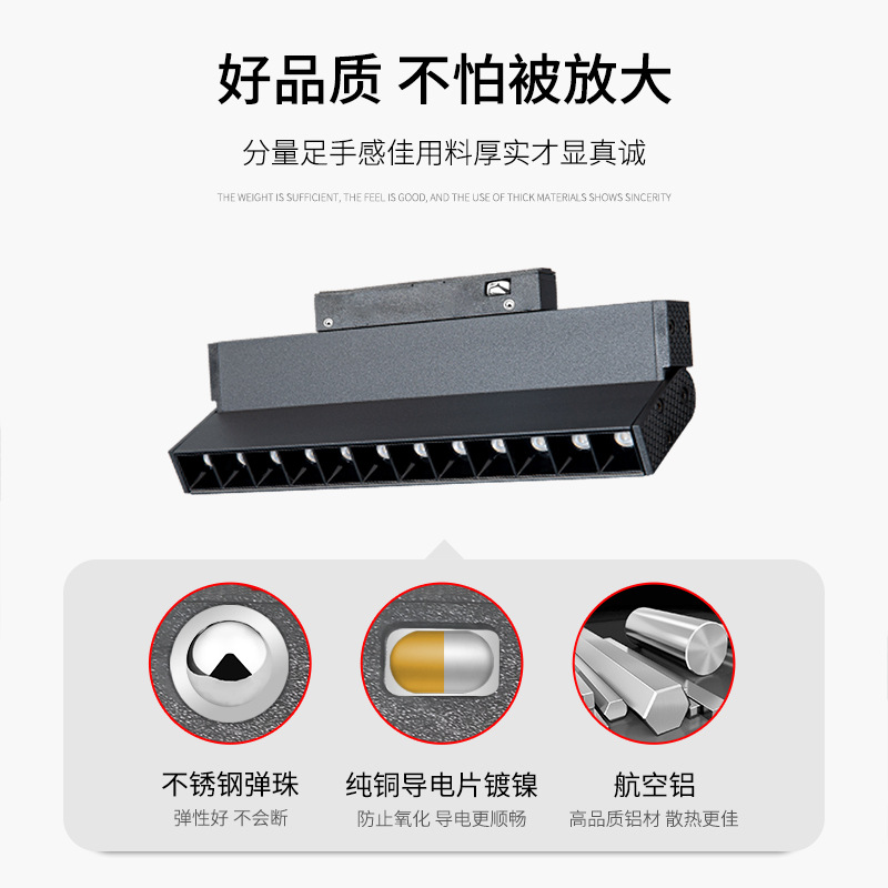 Luz de pista de montaje abierto sin luz principal Luz de pista de succión magnética de montaje abierto Luz de succión magnética de pista corta ultrafina
