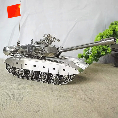 New stainless steel handmade crawler movable tank model with LED light ornaments as a gift for children SMG tank