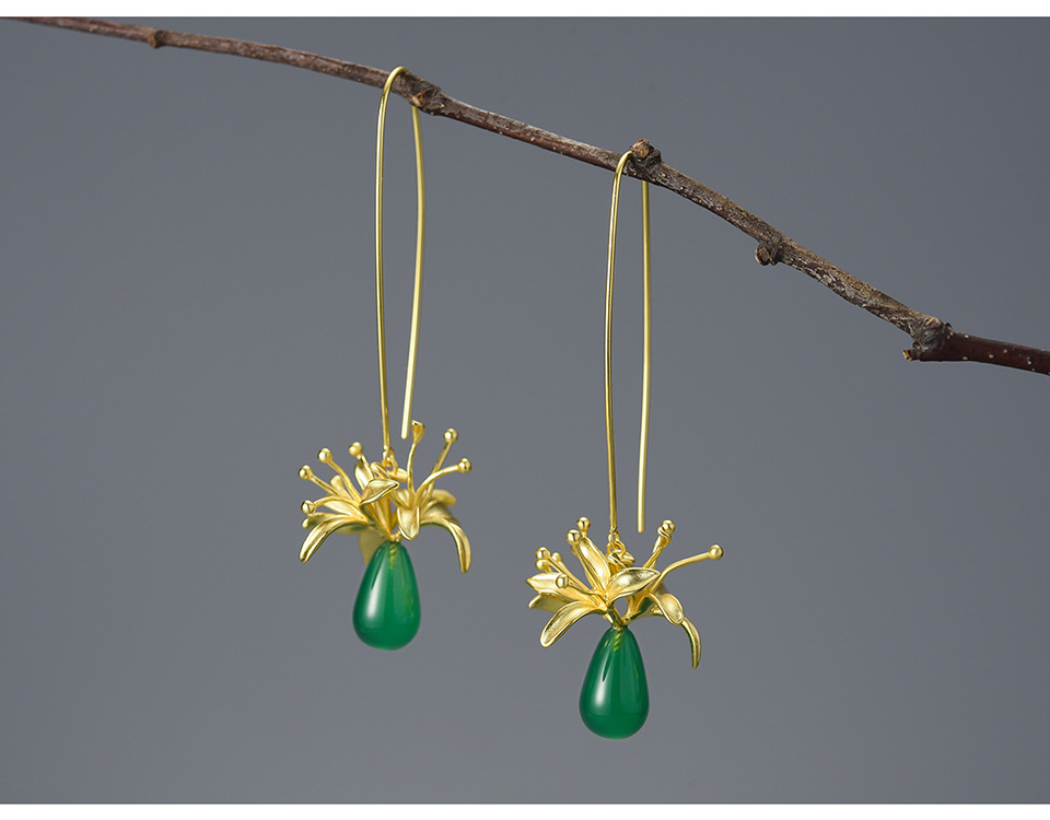 1 Pair 925 Sterling Silver Agate Flower Drop Earrings display picture 1