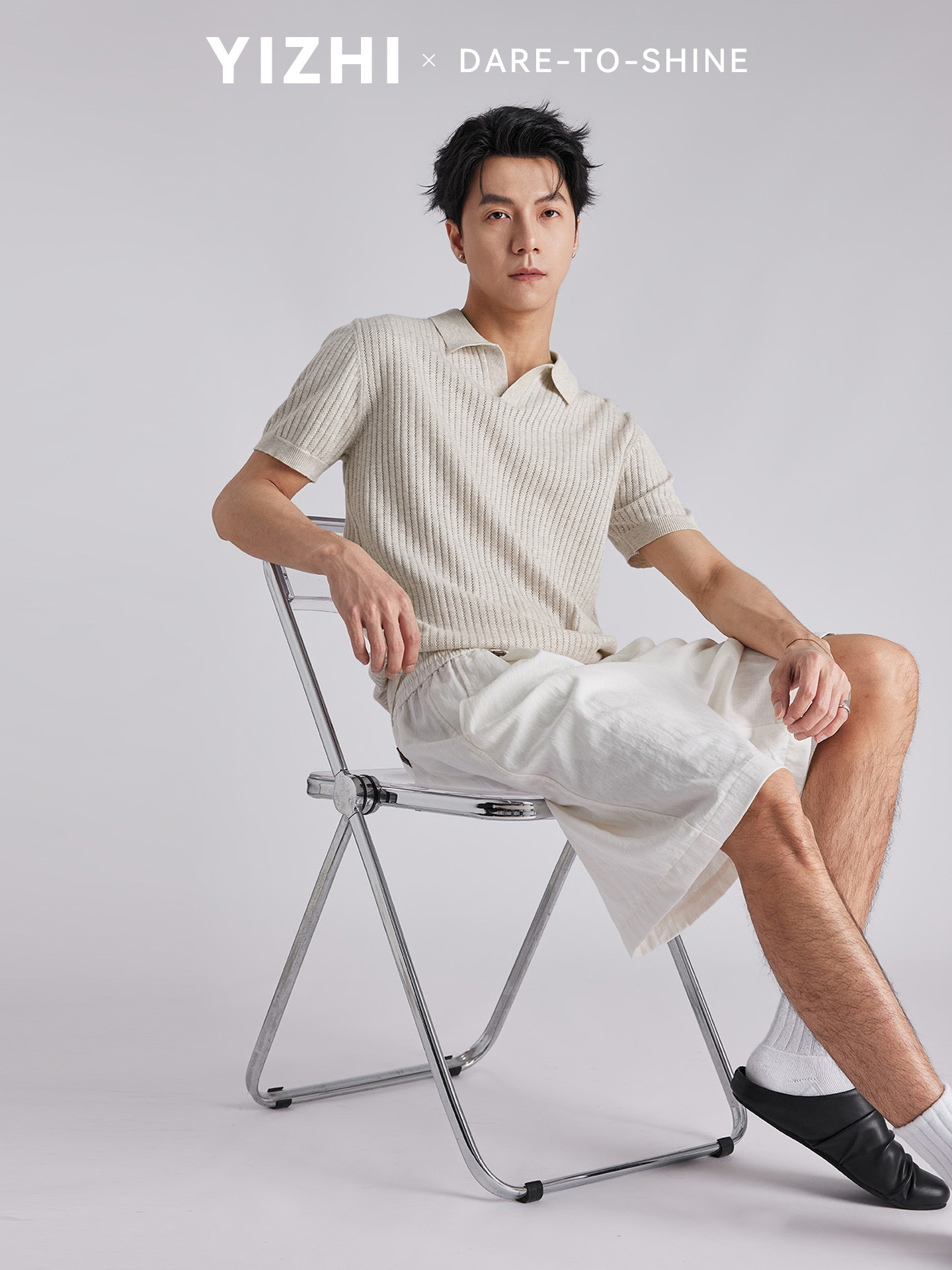 Áo polo nam dệt kim phong cách cổ điển tay ngắn — đen