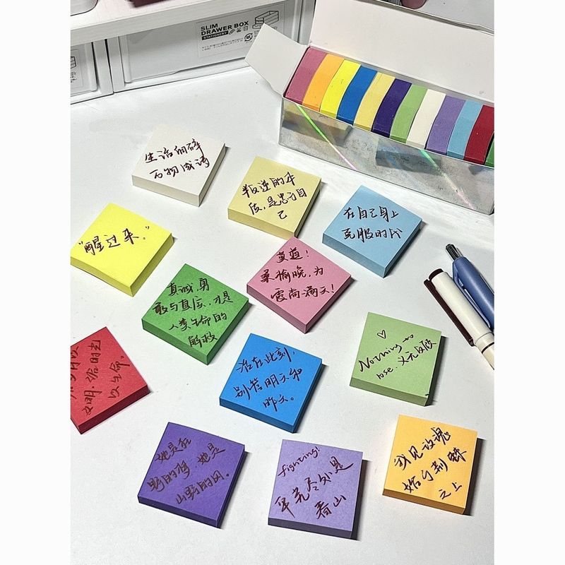新款纯色小方块彩色便利贴可撕有粘性便签纸多功能索引纸学生|undefined