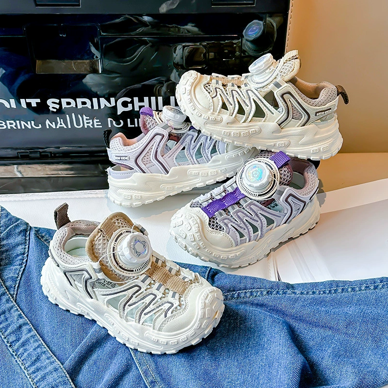 Корейские нескользящие сандалии для мальчиков 2024 Летние девочки модные дышащие полые сетчатые кроссовки для больших детей