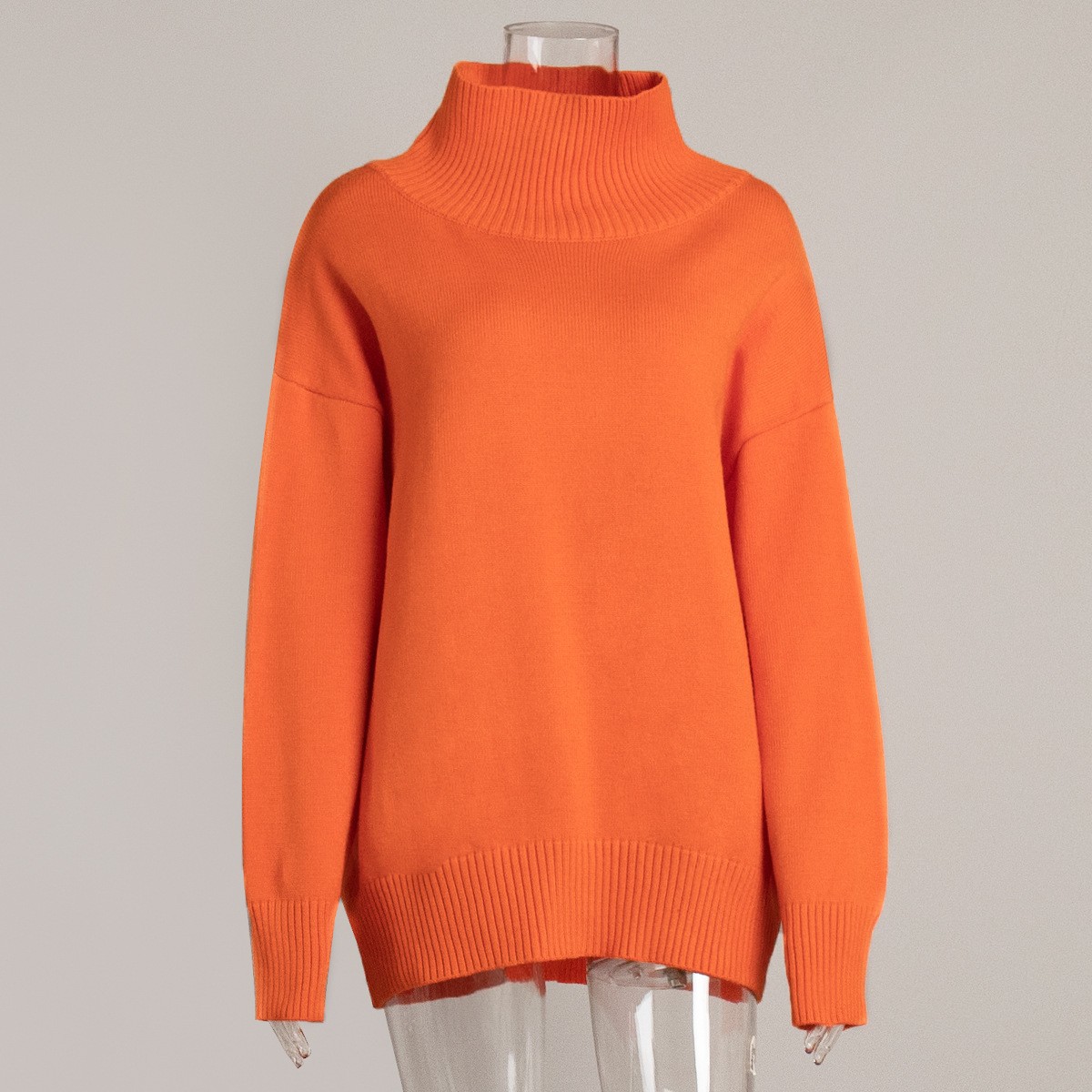Suéter de cuello alto transfronterizo para mujeres 2025, Europa y los Estados Unidos de otoño y invierno explosivo color sólido jersey de punto de cuello alto suéter suelto para mujeres