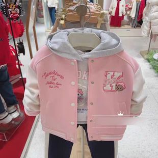 Original Bear Children's Clothing Spring and Autumn New New Girls Baseball Uniform Jacket Tkjm241251B Dropshipping