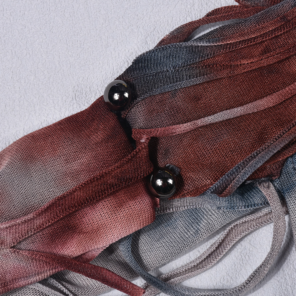 Tassel Ripped Contrast Color Sexy Cropped Tie Dyed Wansheng Set for Women