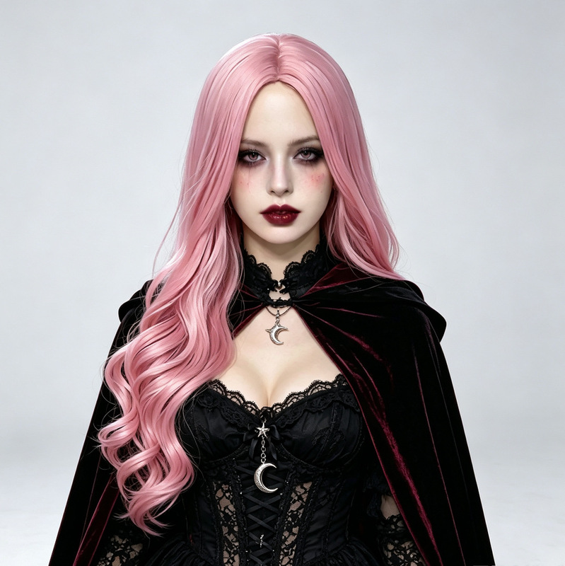Meng Qian European and American Gothic Vampire Girl Cosplay Wig with Middle Parting and Long Wavy Hair for Halloween Party Dress-Up Meng Qian European and American Gothic Vampire Girl Cosplay Wig with Middle Parting and Long Wavy Hair for Halloween Party Dress-Up