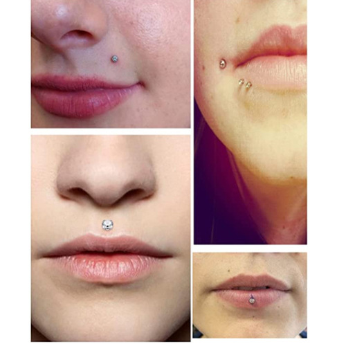 Foreign trade hot-selling stainless steel inner tooth lip nail lip ring AAA zircon ear bone nail human body piercing jewelry