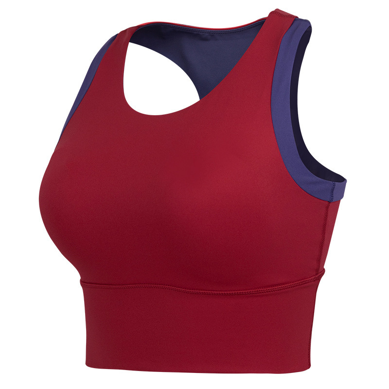 Cross-border Color Contrast High Strength Sports Underwear Women's Fixed Cup Running Shockproof Covering Paramilis Fitness Bra Yoga Vest