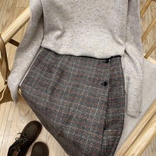 羊毛格子毛呢短裙一片式A字裙英伦风高腰显瘦半身裙女Q1206