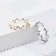 Euramerican Cross-border Micro-set Gold Wave Pattern Sapphires Openable Adjustable Ring Women's Accessory Finger Ring Decorative Piece