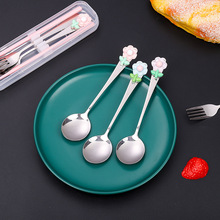 卡通个性字花朵滴胶餐具套装合金筷不锈钢勺叉餐具三件套勺筷叉