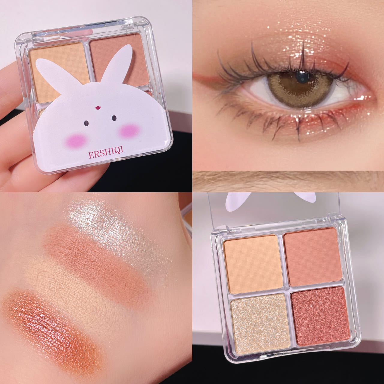 Esclusivo ErshiQi Free Rabbit Ombretto carino a 4 colori, opaco, fine, flash, fard in polvere ad alta lucentezza, Color Girl_voghion.com
