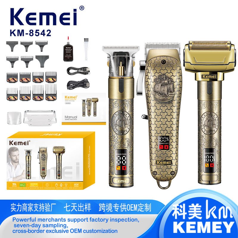 Kemei Herramienta de peluquería Kemei Juego completo de afeitado recargable USB Cortapelos cortapelos eléctrico Juego de afeitado