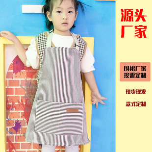 Children's high color value hanging neck polyester cotton apron adjustable eating kitchen painting housework apron printing a batch