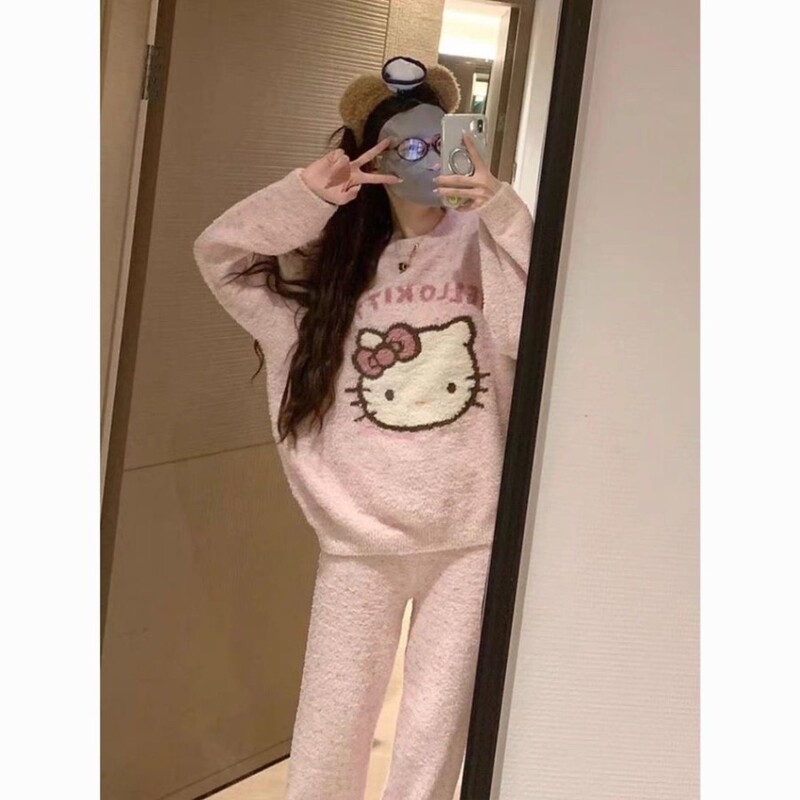 Japanese Style Sweet Cartoon Kitty Cat Pullover Sweater Women's Loose Lazy Tie-Dye Sweater for Autumn and Winter Japanese Style Sweet Cartoon Kitty Cat Pullover Sweater Women's Loose Lazy Tie-Dye Sweater for Autumn and Winter