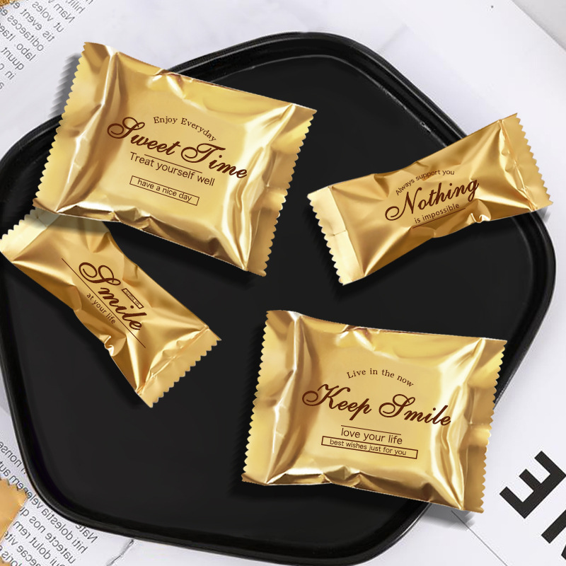 金色一次性牛轧糖袋子手工法式海盐太妃杏仁咖啡牛奶寒天机封包装