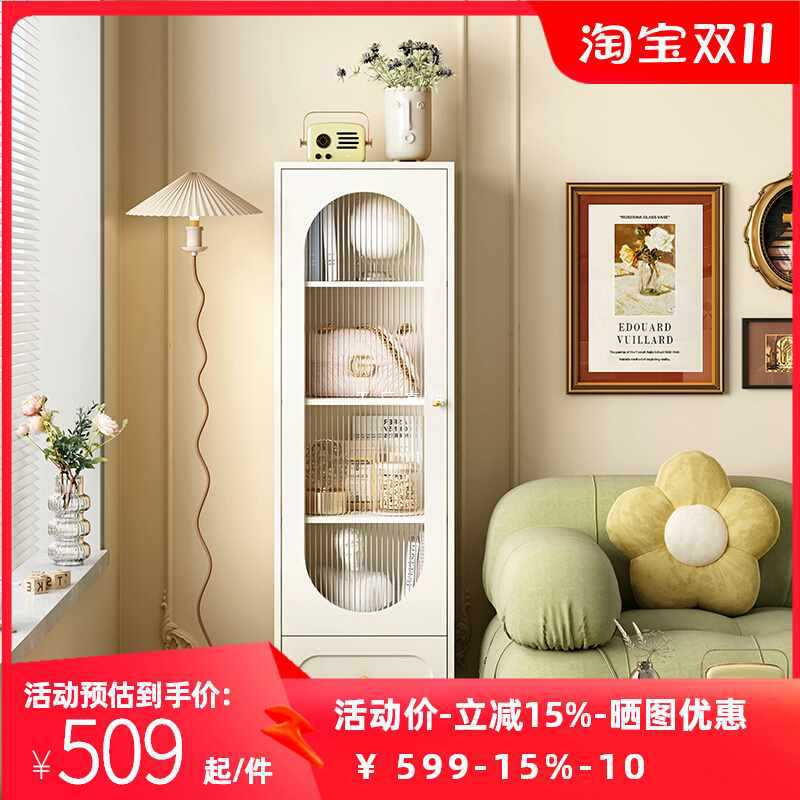 French cream style combination bookcase for home living room, with glass dustproof display cabinet, TV sofa side cabinet, bookshelf, 30