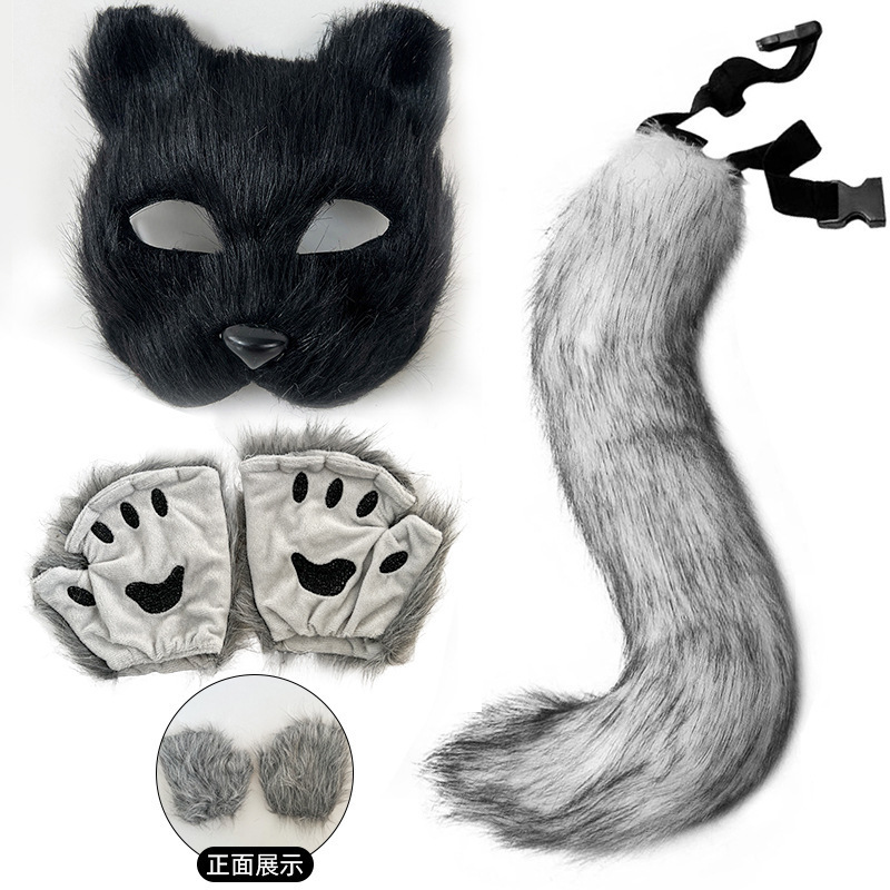 熊掌兽爪猫爪手套半指cosplay漫展道具可爱长毛绒万圣节手套欧美|undefined