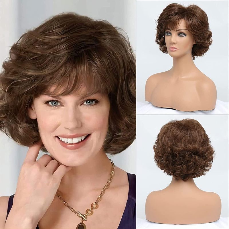 ヨーロッパとアメリカの貿易クロスボーダーウィッグ女性のファッショナブルなショートカーリーヘアメーカー卸売中高年化学繊維フルヘッドギア気質ヘアスタイル|undefined