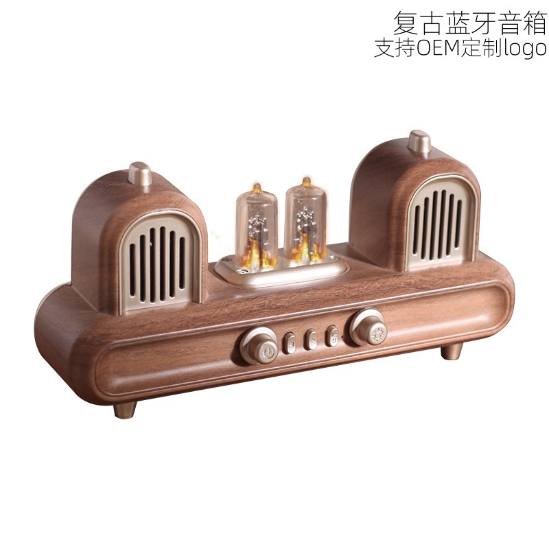 跨境新款复古蓝牙音箱双喇叭木纹低音炮礼品插卡小音箱蓝牙音响|undefined