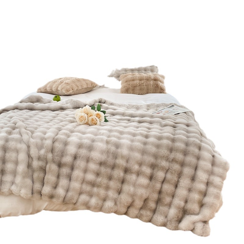 Lichte melk konijn verdikte dubbelzijdige Veet effen kleur hoes eenvoudige multifunctionele deken_voghion.com