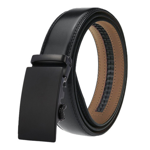 Cross-border dropshipping black glossy simple men's automatic belt two-layer cowhide belt alloy buckle manufacturer batch