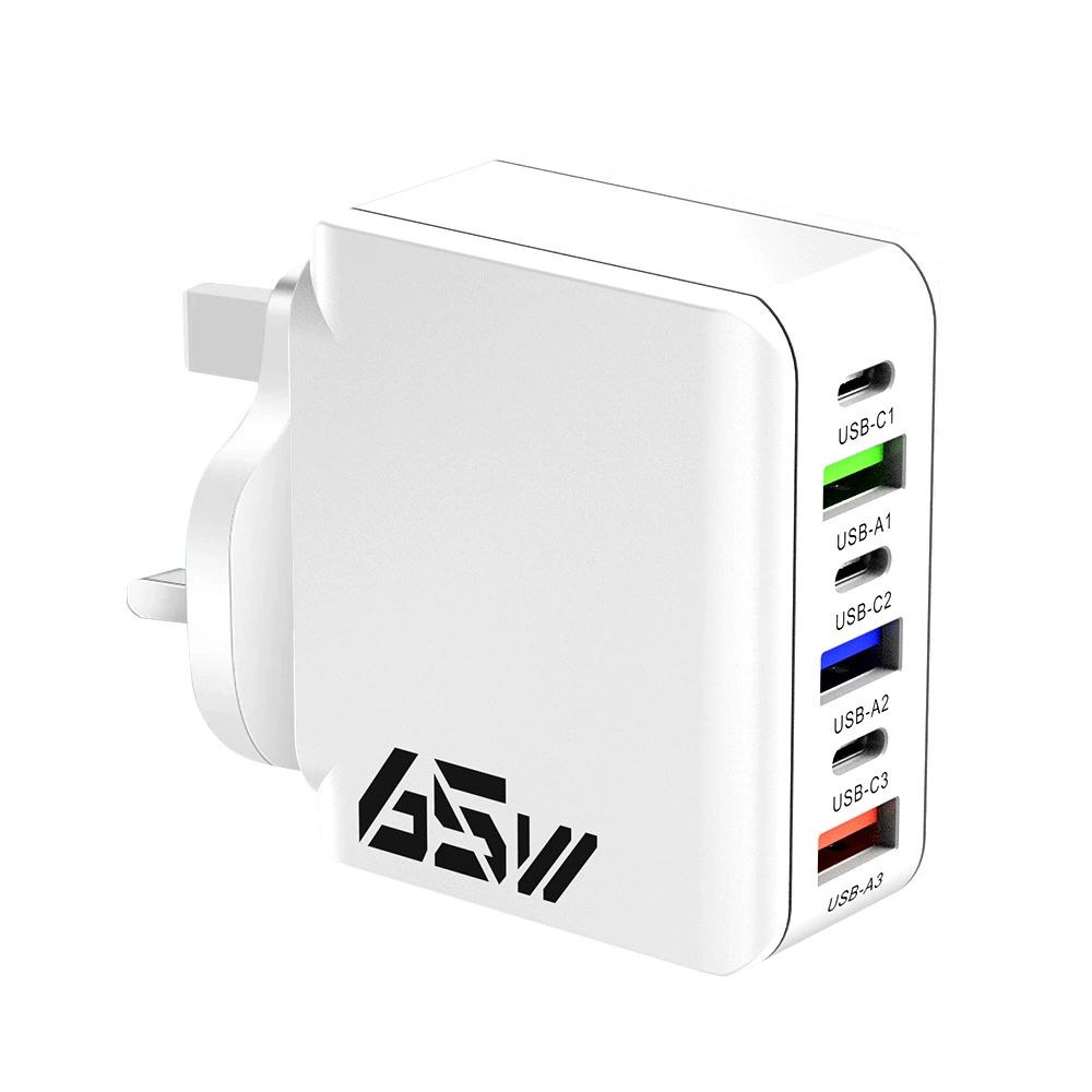 Кросс-бордер 3PD+3USB сетевое зарядное устройство многоразъемное европейский, американский и британский стандарт зарядной головки печатанный адаптер 65W