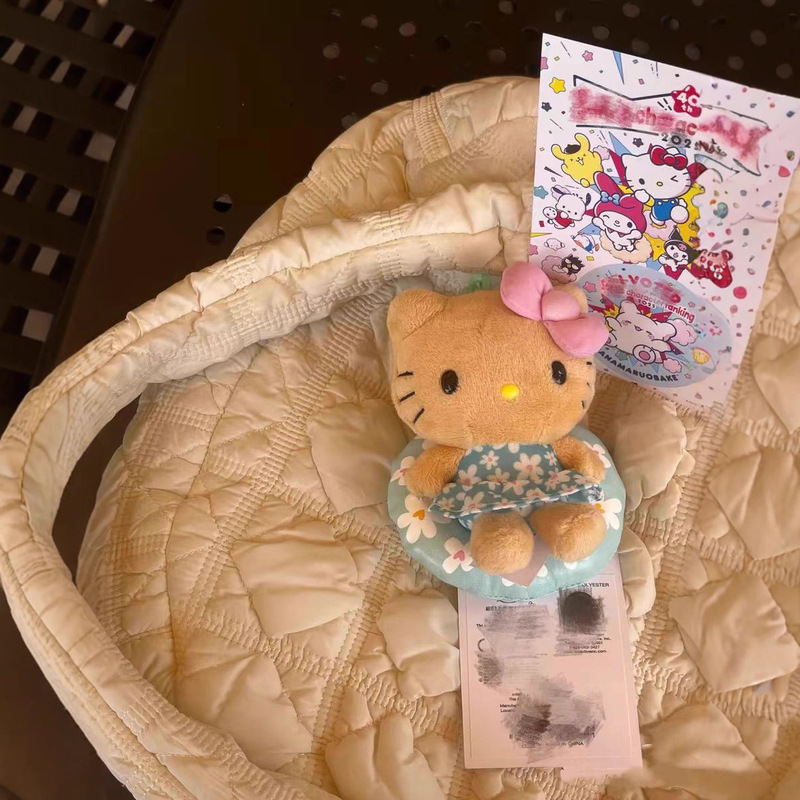 Hawaiian Black Leather Hellokitty Plush Pendant Katie Kt Cat Doll Keychain Bag Pendant