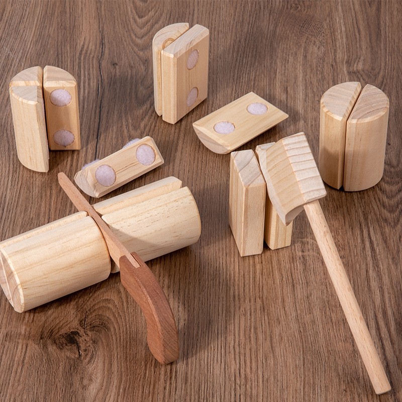Juego de corte de madera de simulación para niños, educación temprana, simulación de bebés, corte de madera, juego de madera, mira los juguetes de velcro