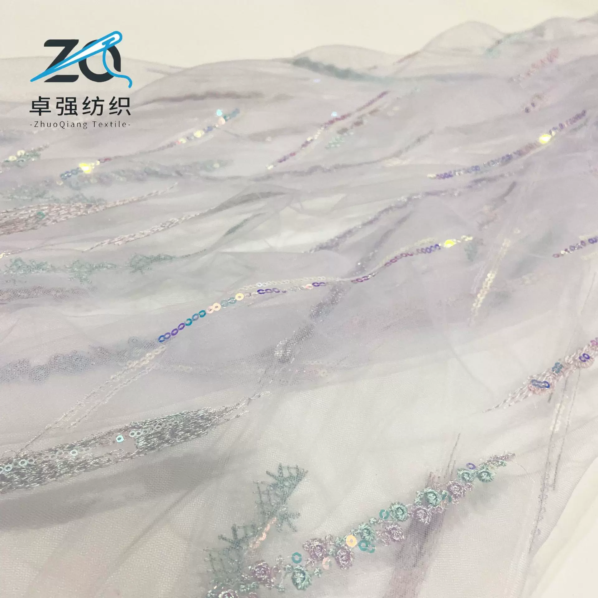 新款少女心亮片网布3mm4色缤纷羽状直条童装连衣裙纱裙珠片绣面料