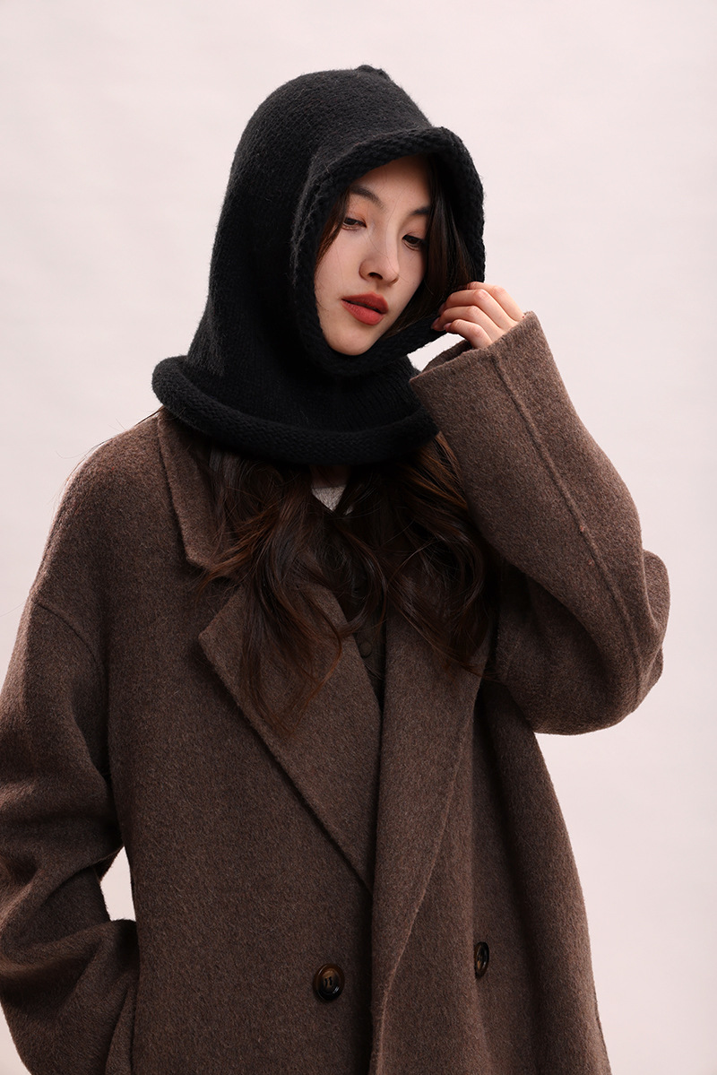 Cagoule coréenne pour enfants, couleur unie, col chaud, protection des oreilles, bonnet tricoté pour couple, pour hommes_voghion.com